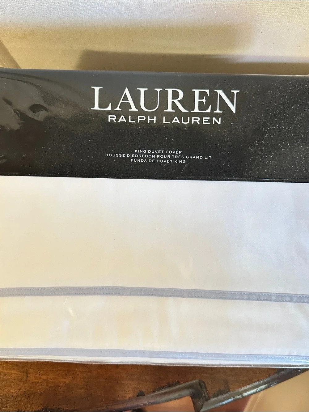 NIP Ralph Lauren Spencer King Duvet Cover White w Light Cornflower Blue Trim - Picture 7 of 11